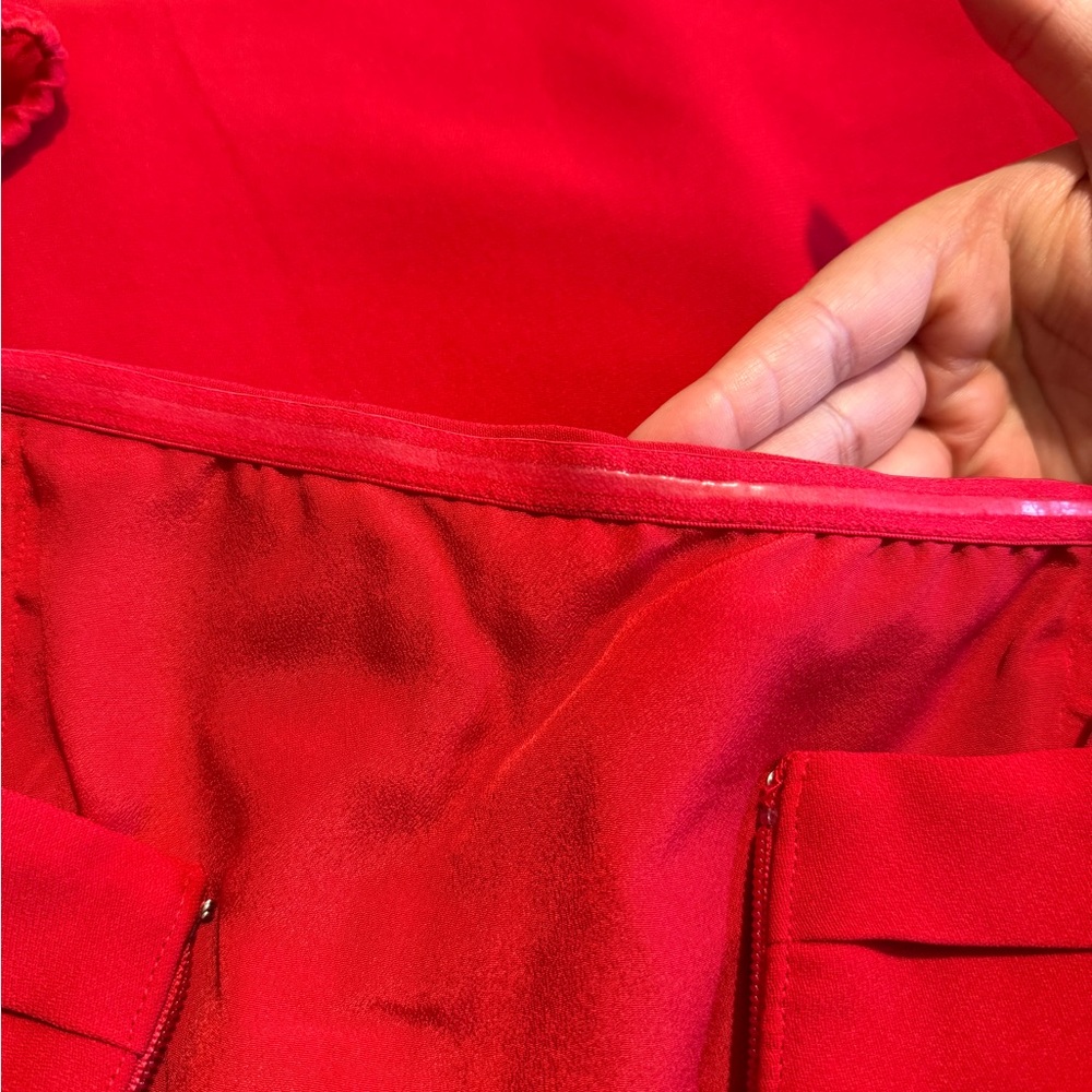 Self-Portrait Red Cotton-Blend Midi Dress with Lace Sleeves - Picture 5 of 5